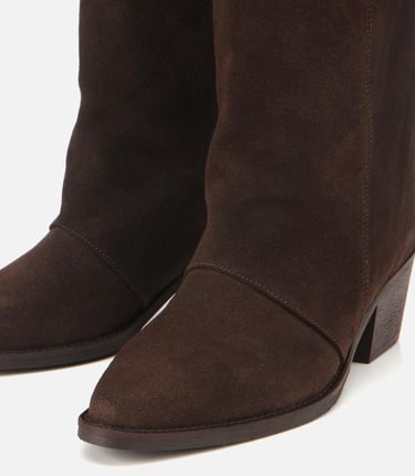  Kadın Süet Deri Kahverengi Kovboy Topuklu Bot