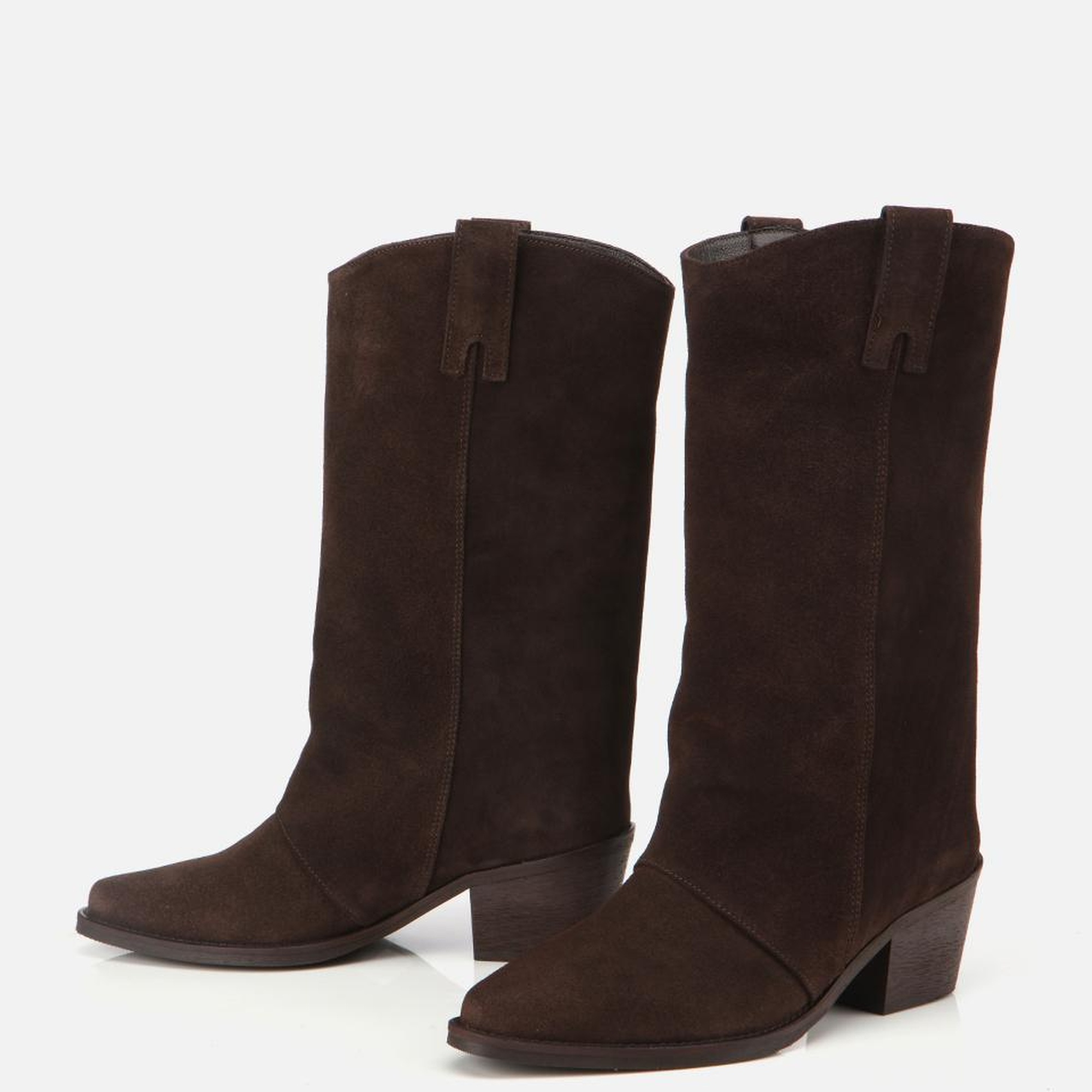 Kadın Süet Deri Kahverengi Kovboy Topuklu Bot