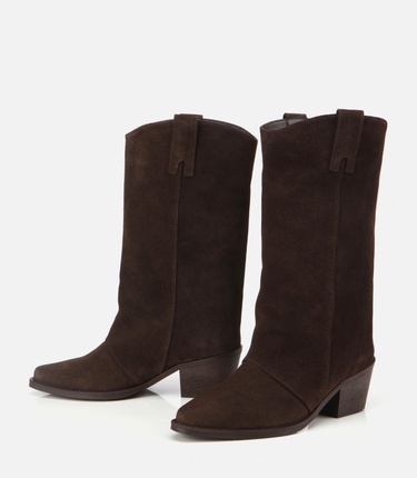  Kadın Süet Deri Kahverengi Kovboy Topuklu Bot