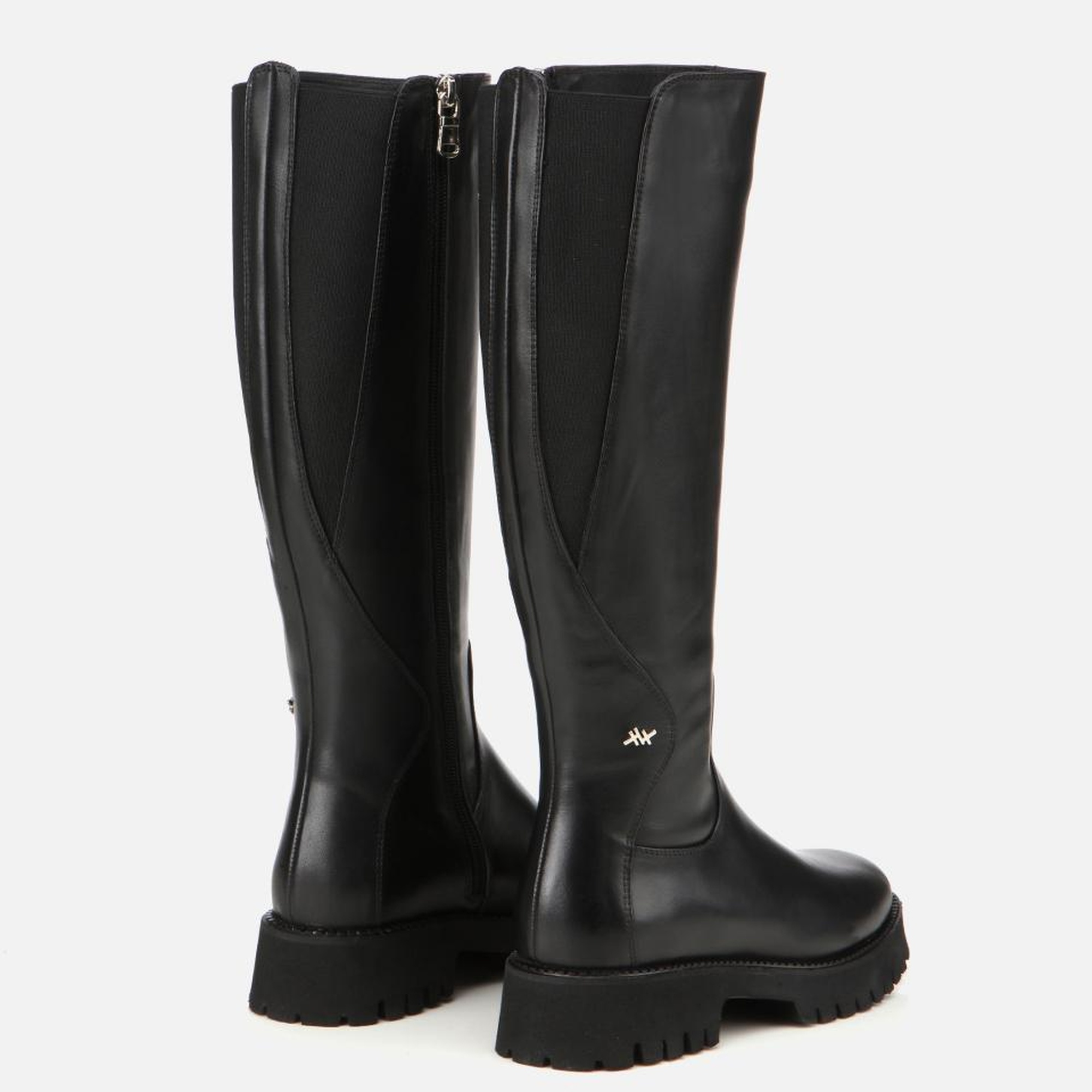 Kadın Deri Siyah Lastik Detaylı Binici Düz Çizme