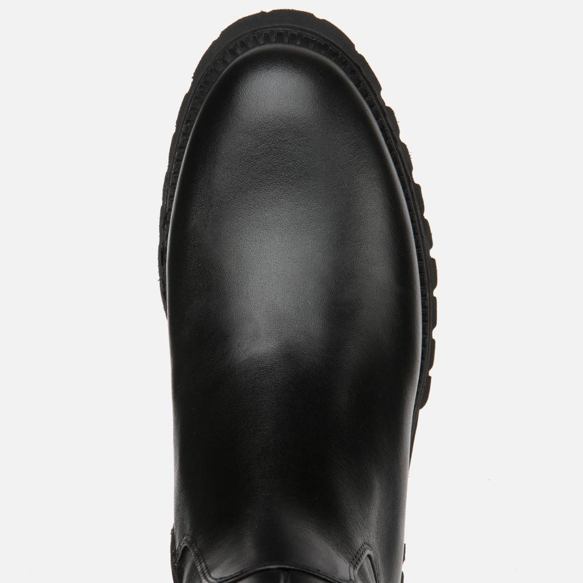 Kadın Deri Siyah Lastik Detaylı Binici Düz Çizme