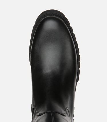  Kadın Deri Siyah Lastik Detaylı Binici Düz Çizme