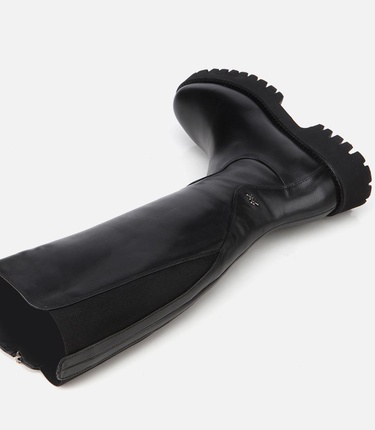  Kadın Deri Siyah Lastik Detaylı Binici Düz Çizme