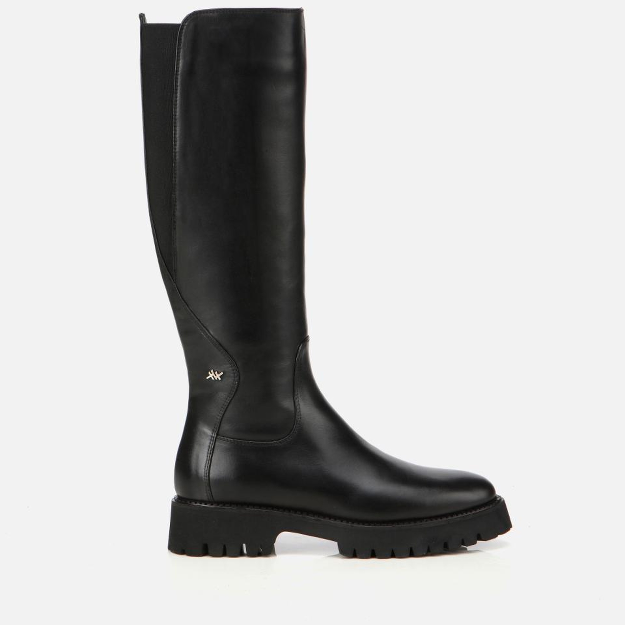 Kadın Deri Siyah Lastik Detaylı Binici Düz Çizme