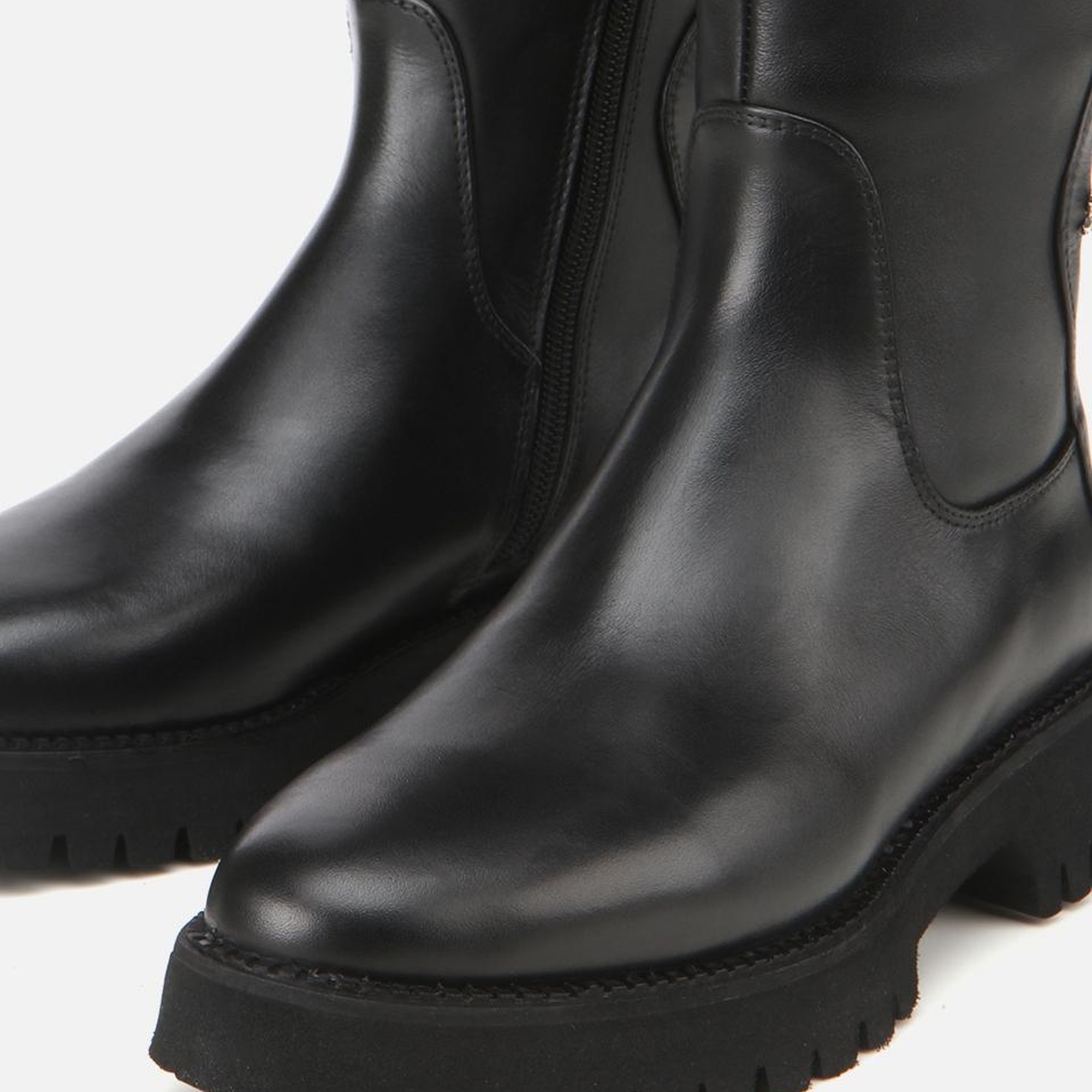 Kadın Deri Siyah Lastik Detaylı Binici Düz Çizme