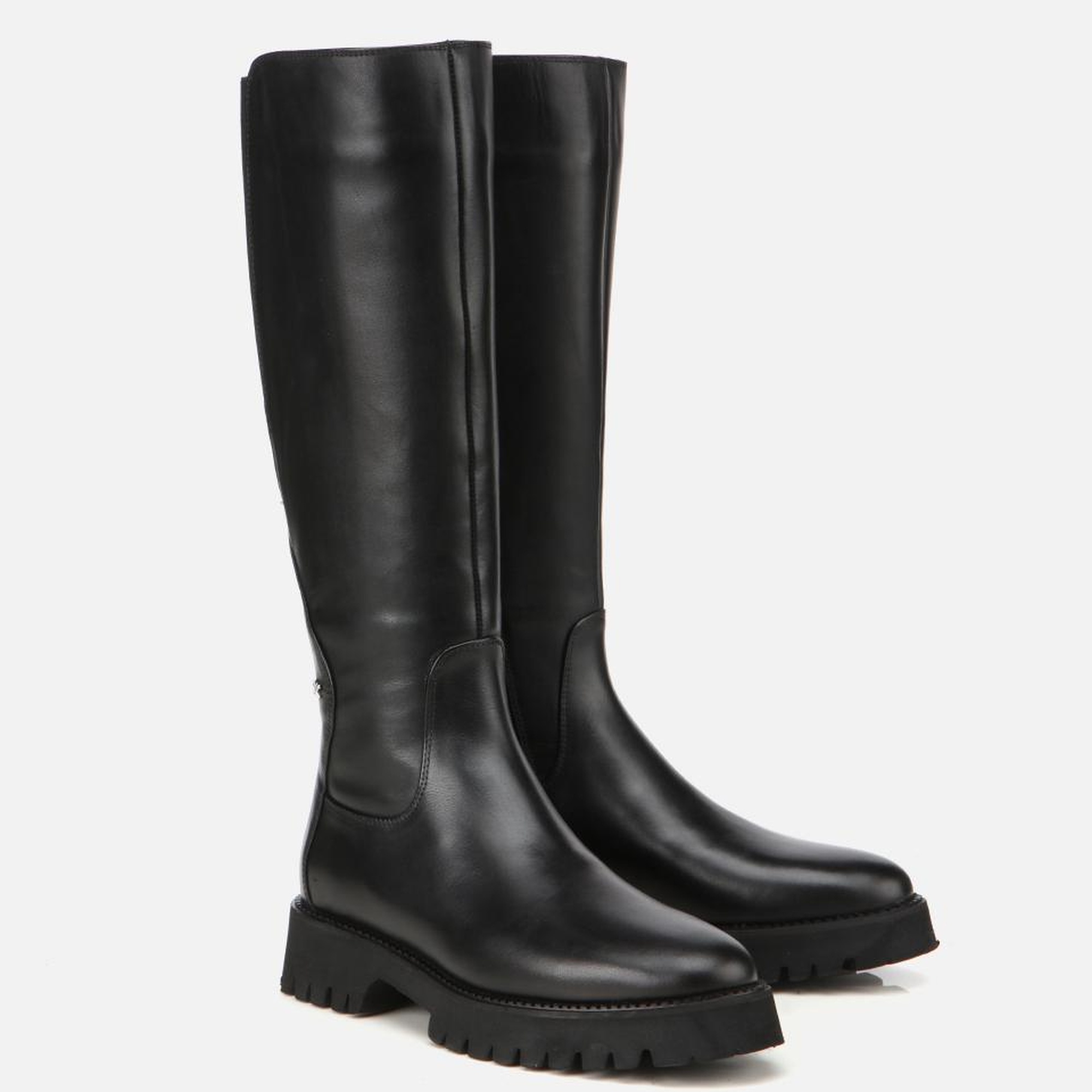 Kadın Deri Siyah Lastik Detaylı Binici Düz Çizme