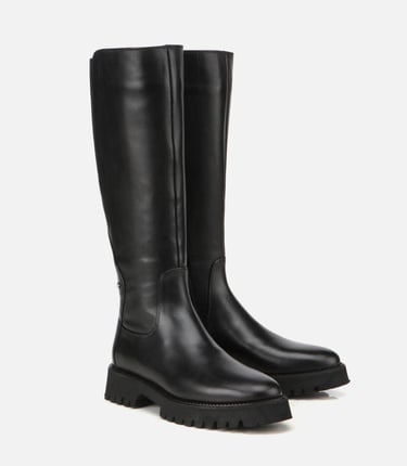  Kadın Deri Siyah Lastik Detaylı Binici Düz Çizme