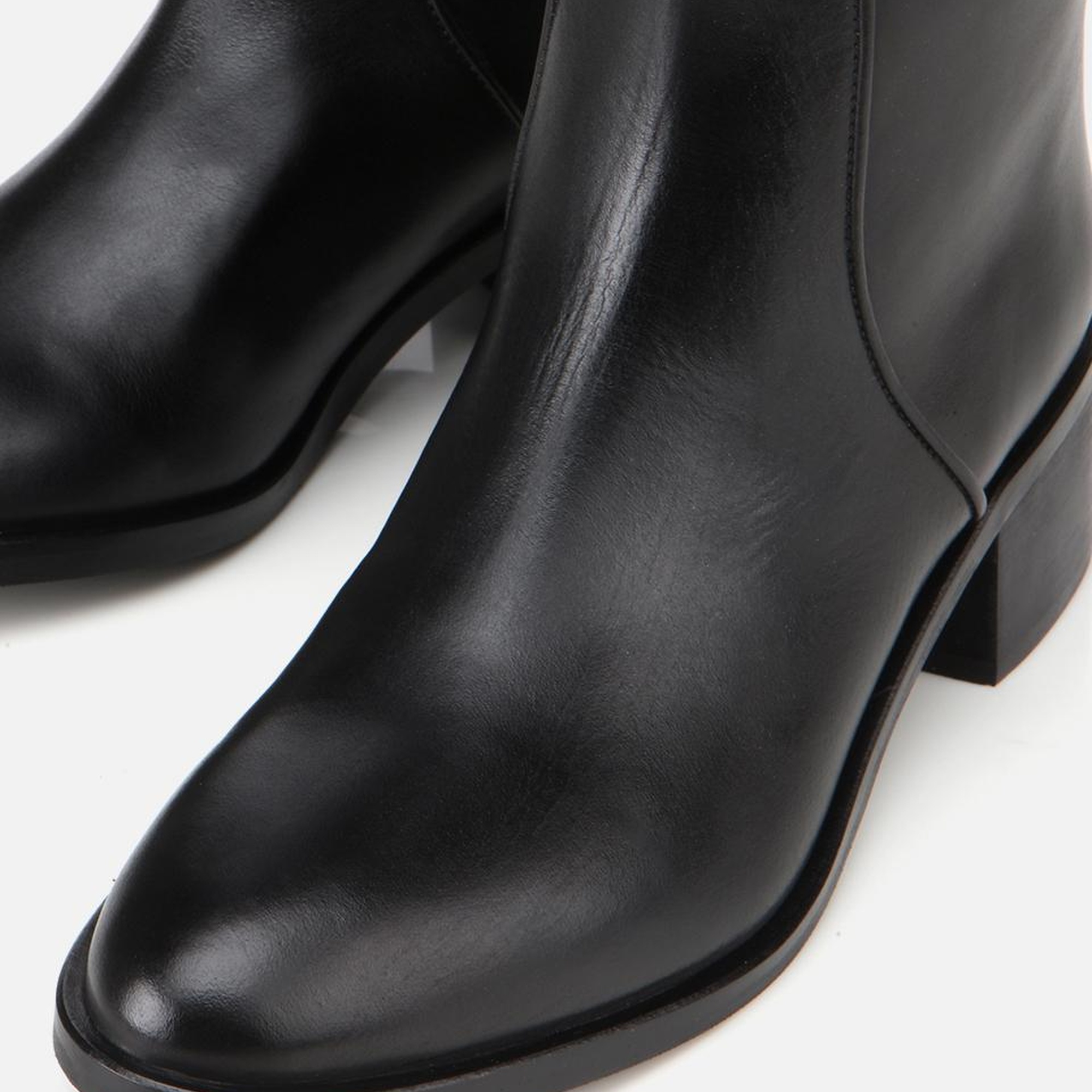 Kadın Deri Siyah Binici Uzun Düz Çizme