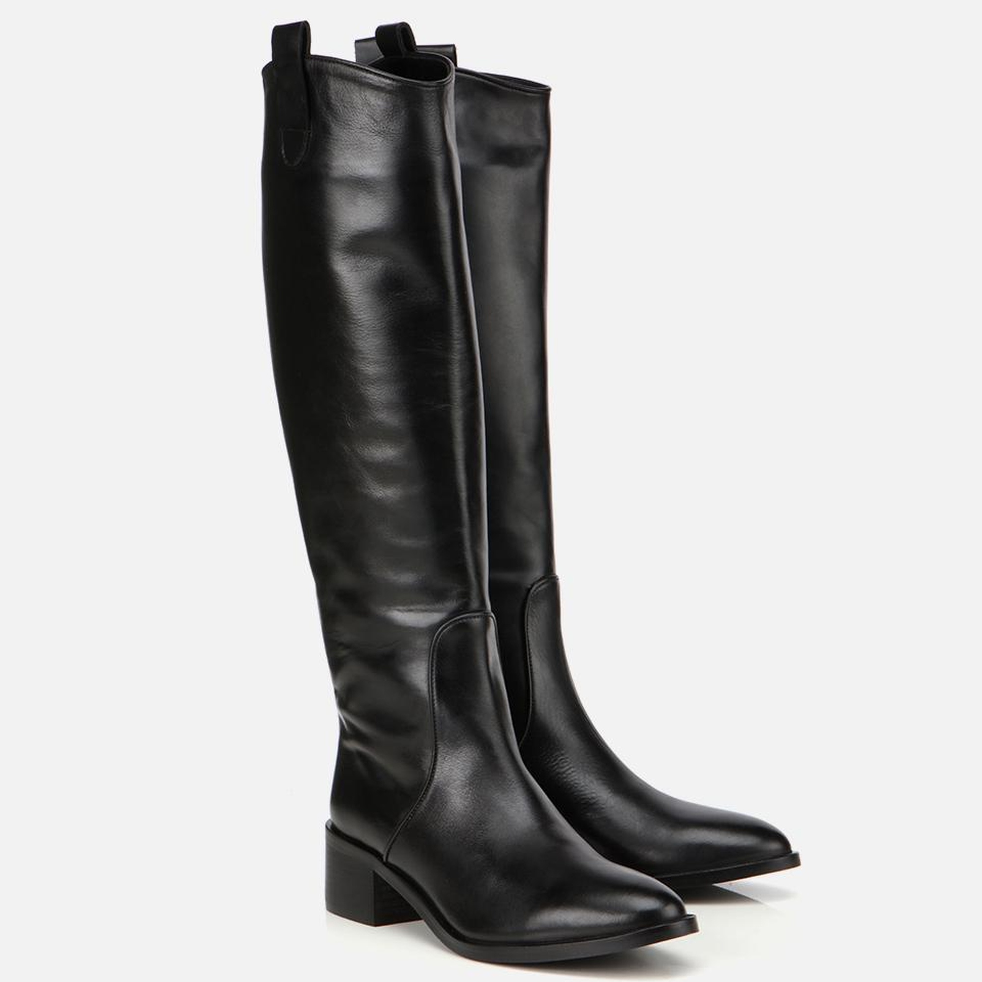 Kadın Deri Siyah Binici Uzun Düz Çizme
