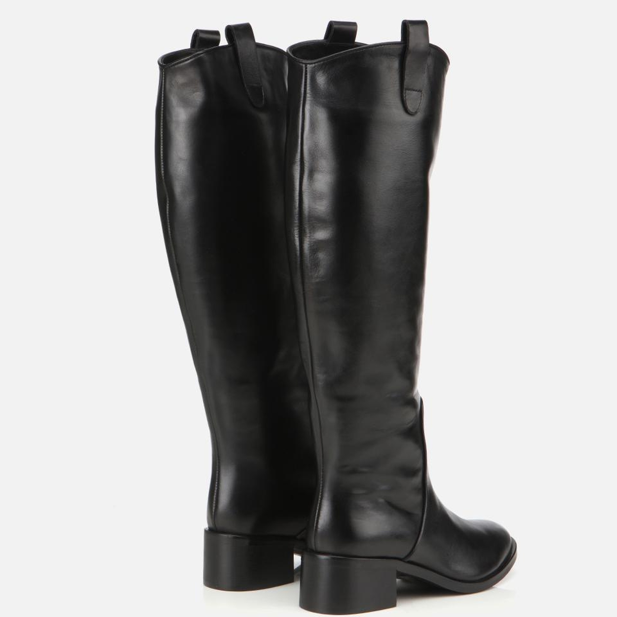 Kadın Deri Siyah Binici Uzun Düz Çizme