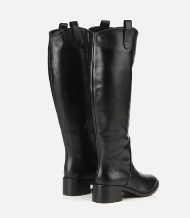  Kadın Deri Siyah Binici Uzun Düz Çizme