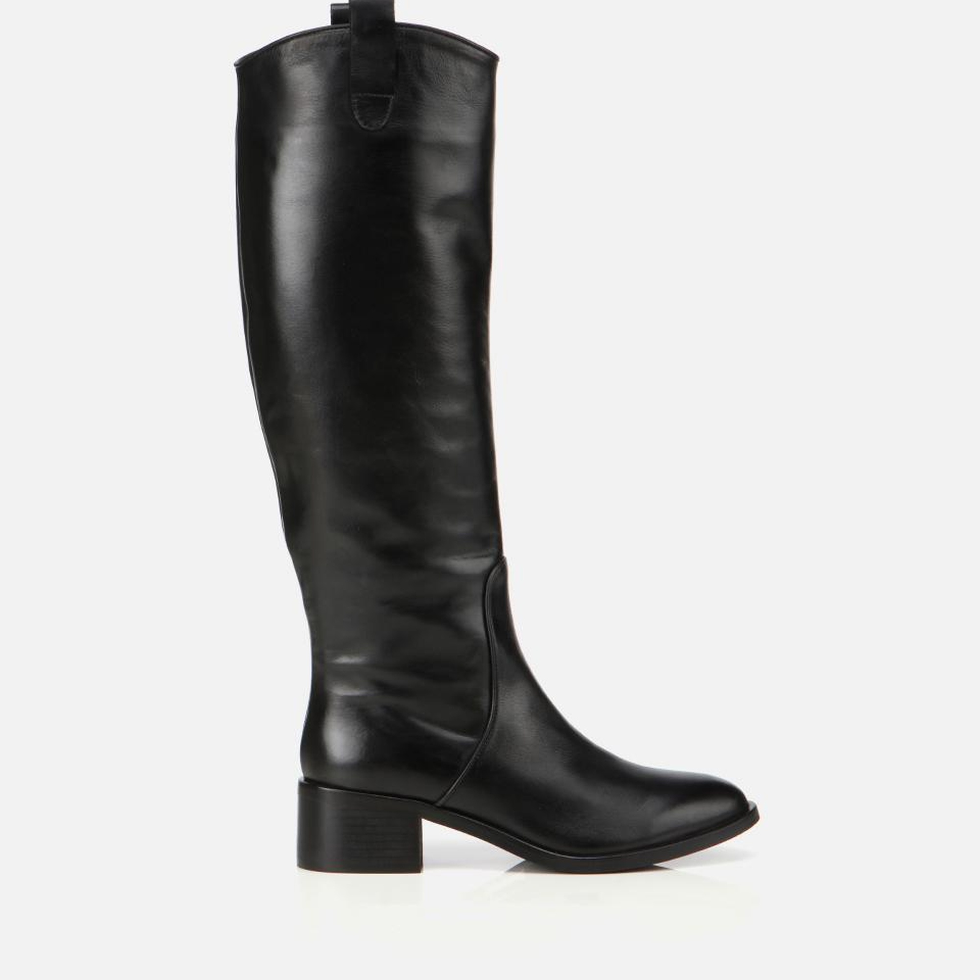 Kadın Deri Siyah Binici Uzun Düz Çizme