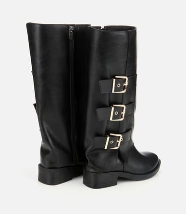  Kadın Siyah Tokalı Düz Çizme