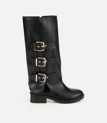  Kadın Siyah Tokalı Düz Çizme