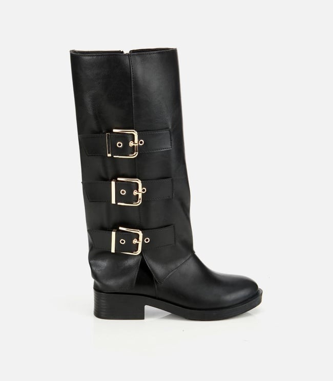  Kadın Siyah Tokalı Düz Çizme