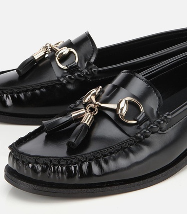  Kadın Rugan Siyah Püsküllü Klasik Loafer