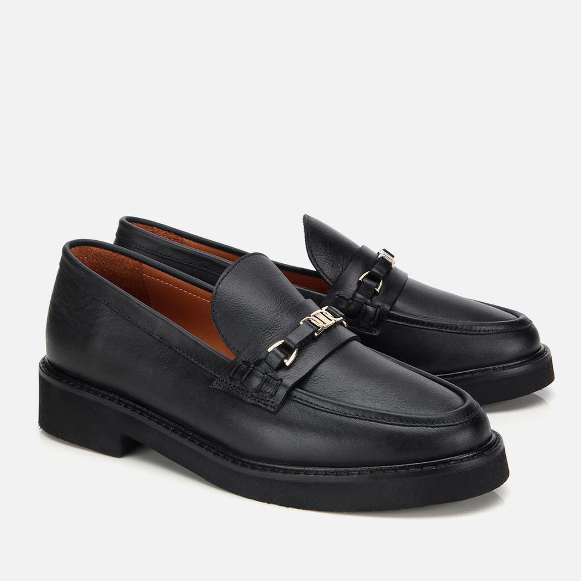 Kadın Deri Siyah Tokalı Klasik Loafer