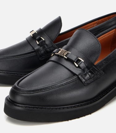  Kadın Deri Siyah Tokalı Klasik Loafer