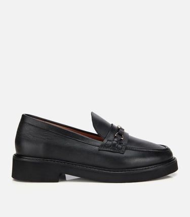  Kadın Deri Siyah Tokalı Klasik Loafer