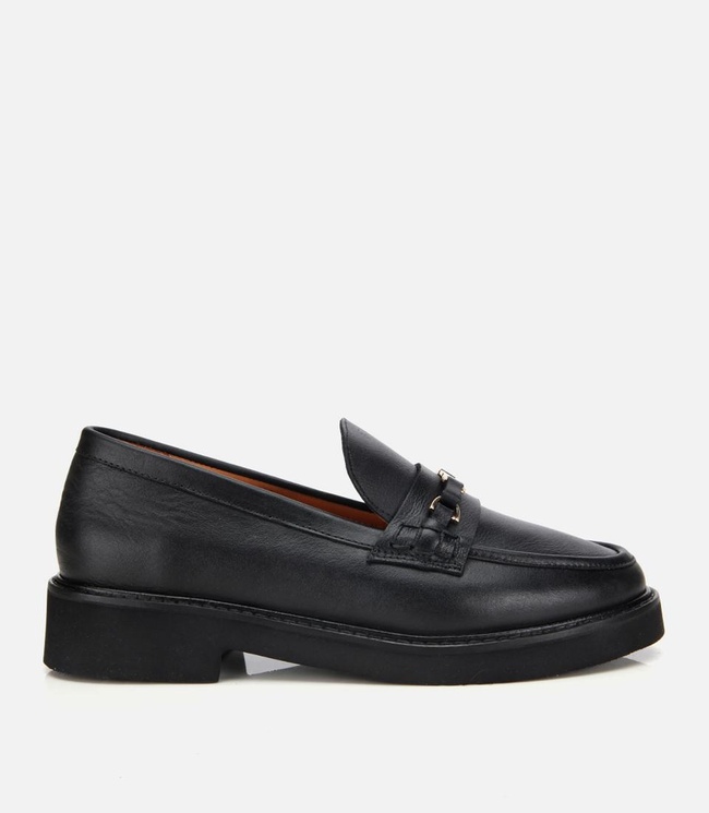  Kadın Deri Siyah Tokalı Klasik Loafer