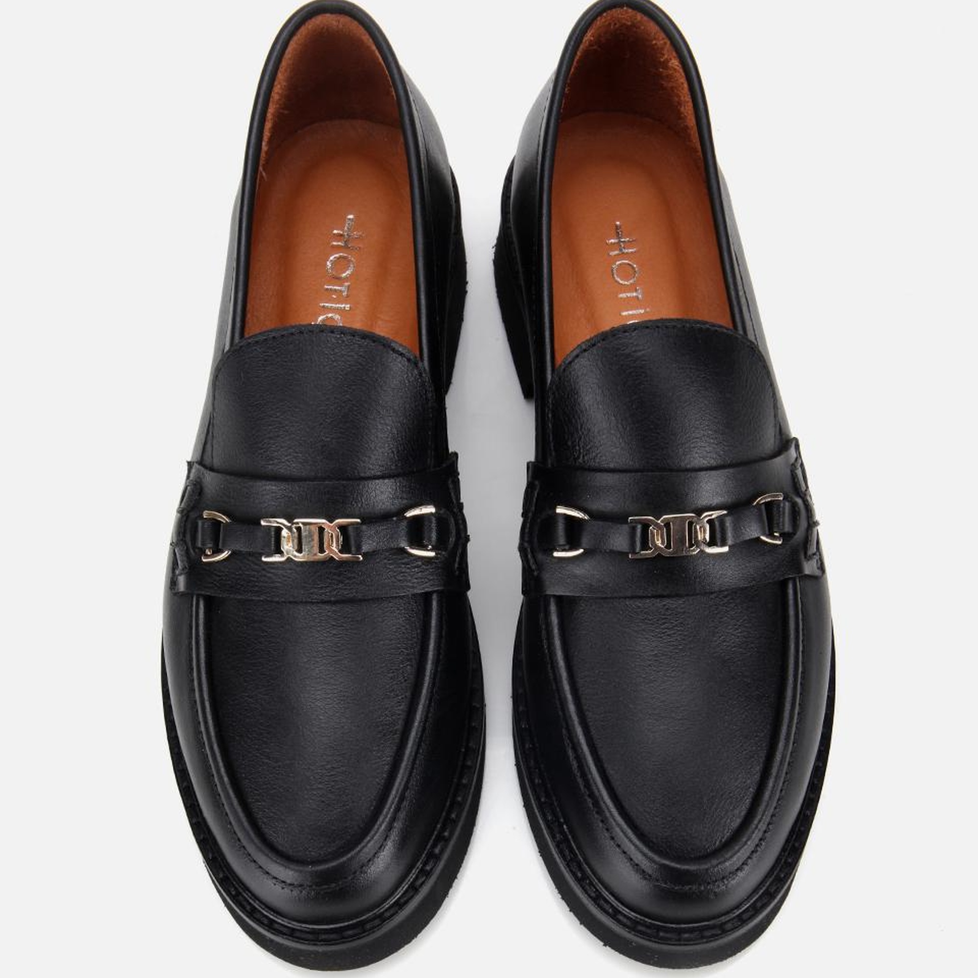 Kadın Deri Siyah Tokalı Klasik Loafer