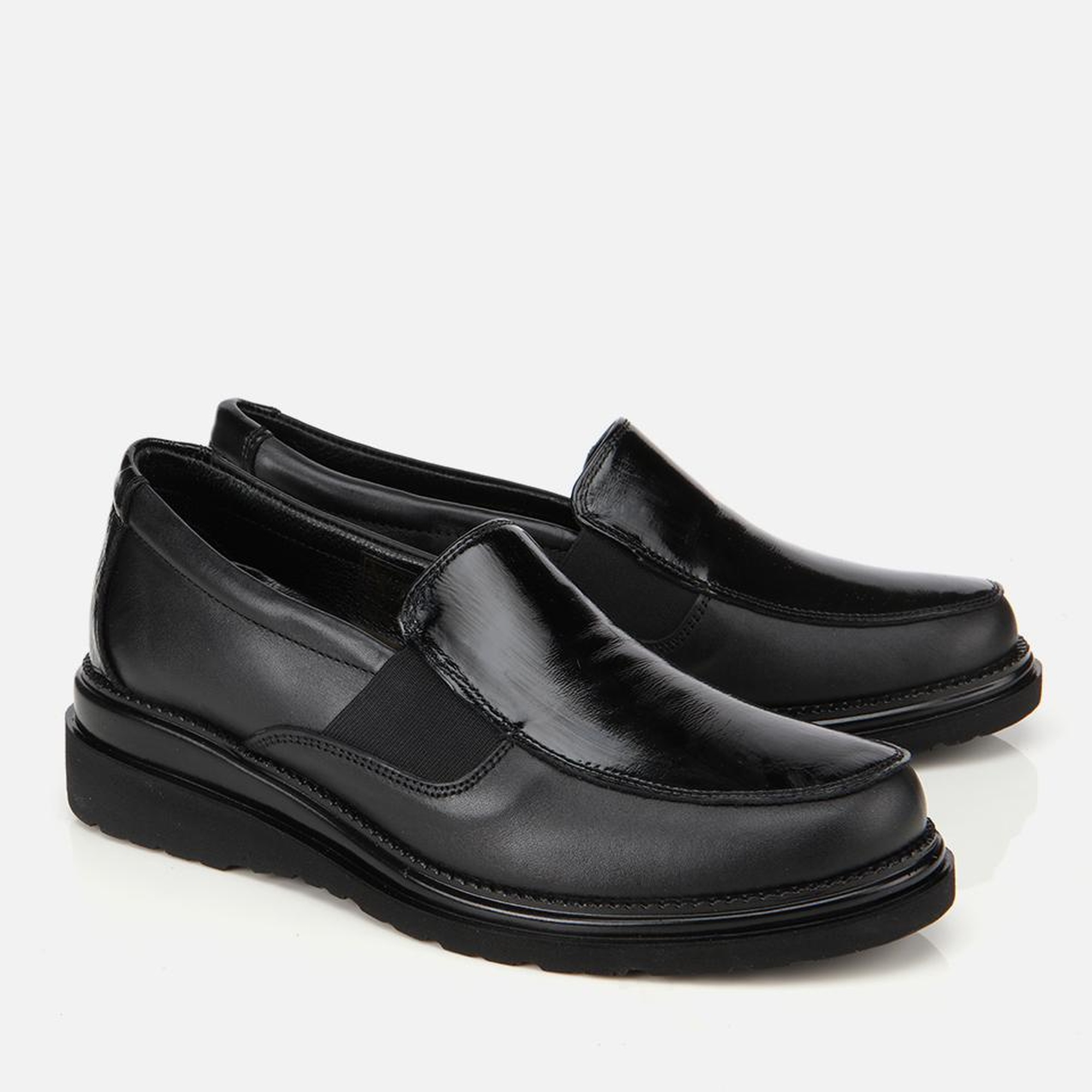 Kadın Deri Siyah Lastik Detaylı Dolgu Topuklu Günlük Loafer