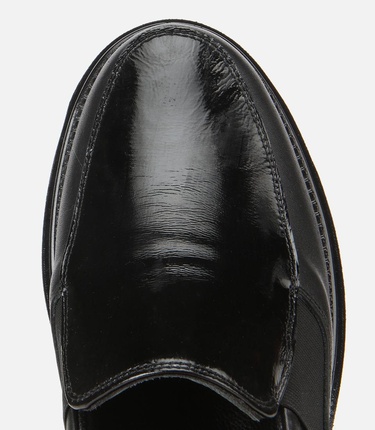  Kadın Deri Siyah Lastik Detaylı Dolgu Topuklu Günlük Loafer