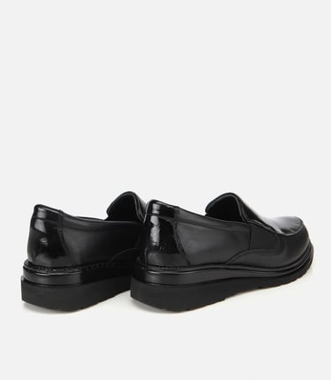  Kadın Deri Siyah Lastik Detaylı Dolgu Topuklu Günlük Loafer