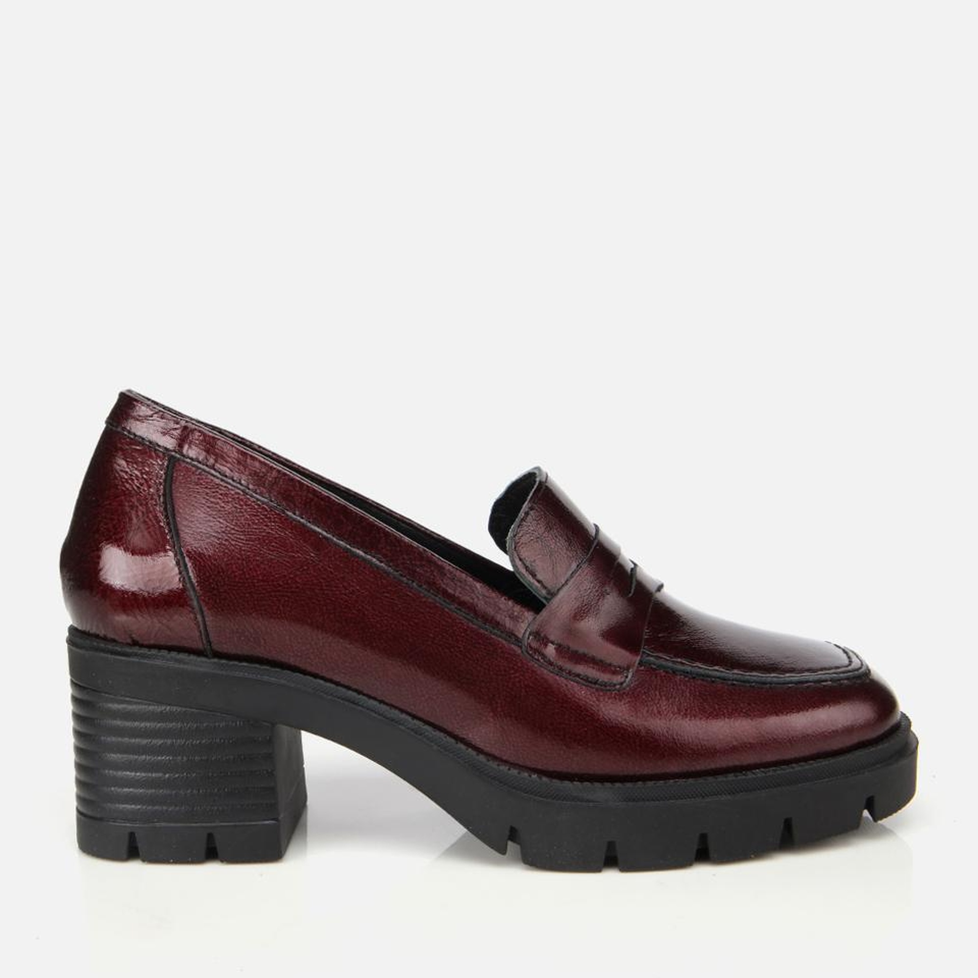 Kadın Rugan Deri Bordo Topuklu Klasik Loafer