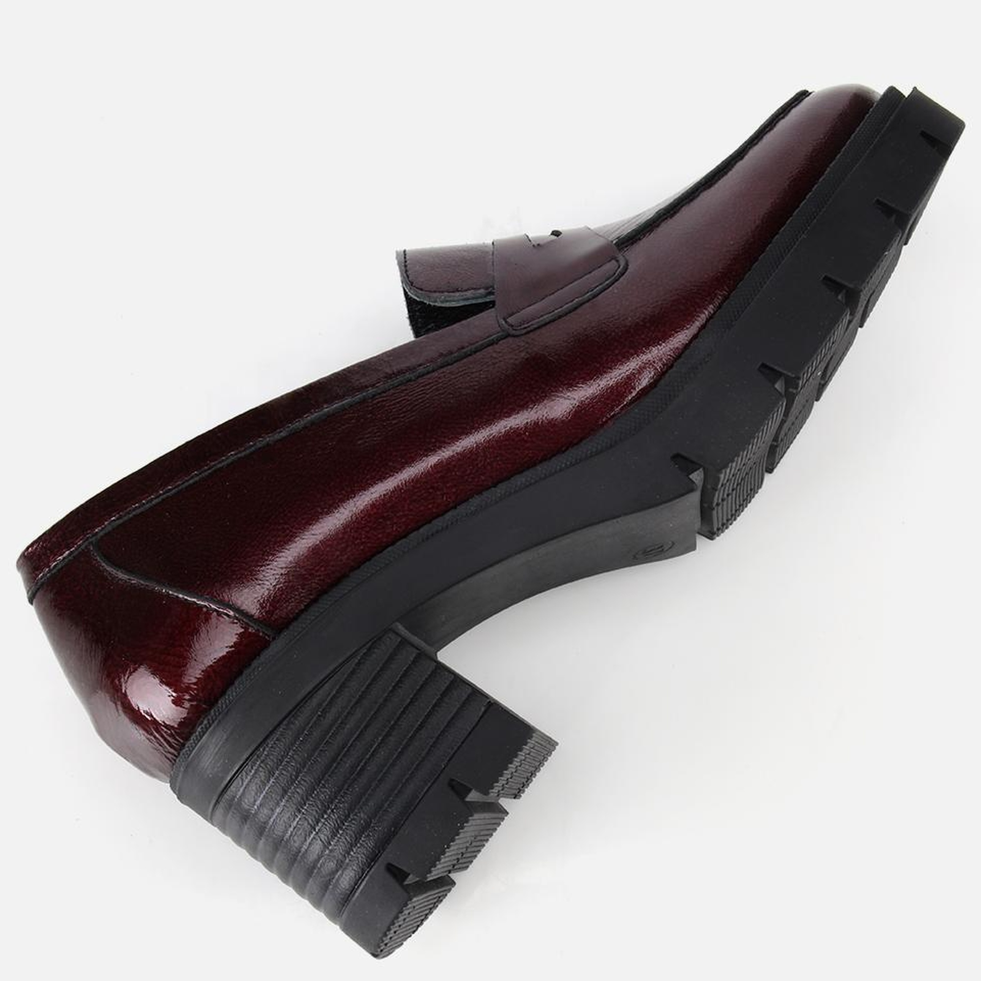 Kadın Rugan Deri Bordo Topuklu Klasik Loafer