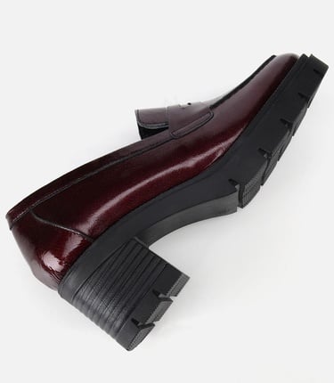  Kadın Rugan Deri Bordo Topuklu Klasik Loafer