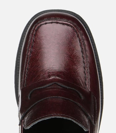  Kadın Rugan Deri Bordo Topuklu Klasik Loafer