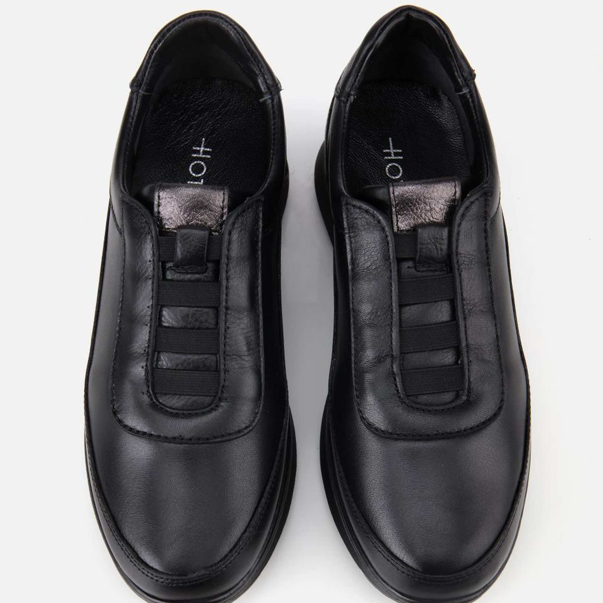 Kadın Deri Siyah Lastik Detaylı Dolgu Topuklu Günlük Loafer