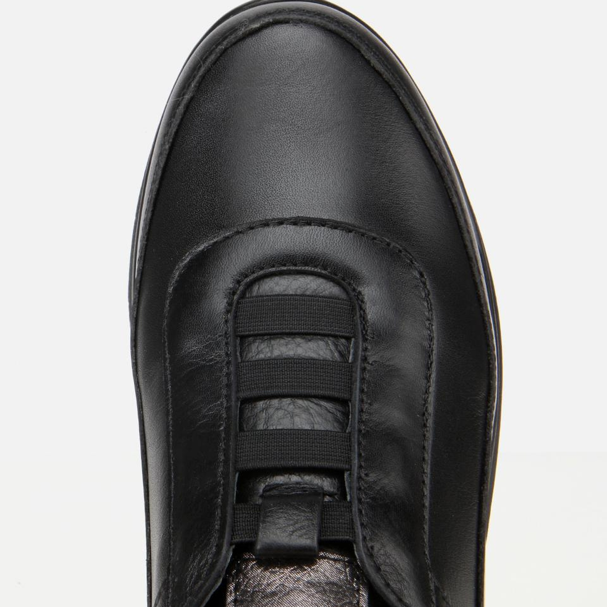 Kadın Deri Siyah Lastik Detaylı Dolgu Topuklu Günlük Loafer