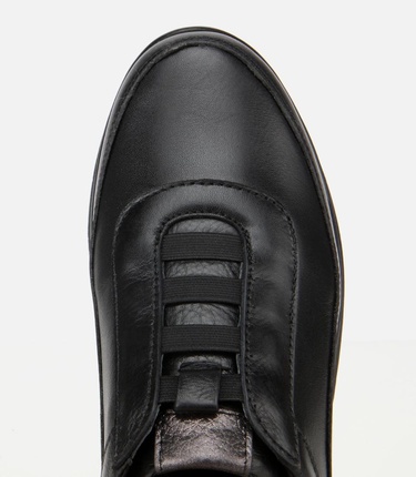  Kadın Deri Siyah Lastik Detaylı Dolgu Topuklu Günlük Loafer