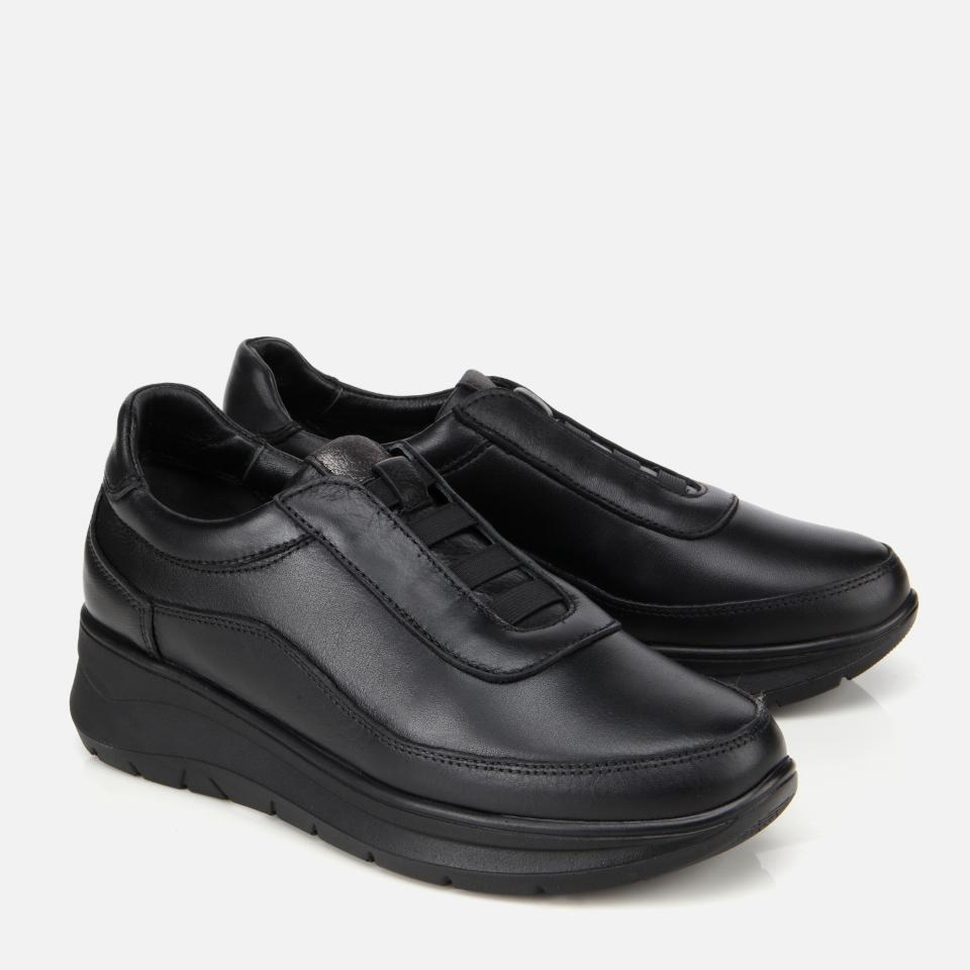 Kadın Deri Siyah Lastik Detaylı Dolgu Topuklu Günlük Loafer