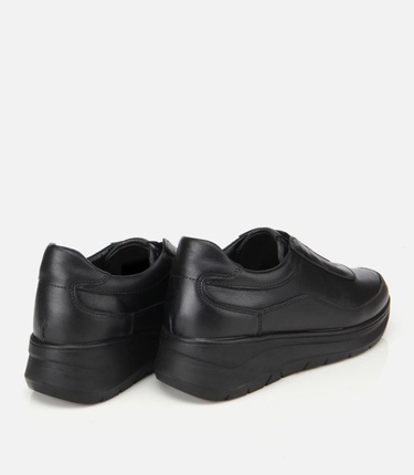  Kadın Deri Siyah Lastik Detaylı Dolgu Topuklu Günlük Loafer