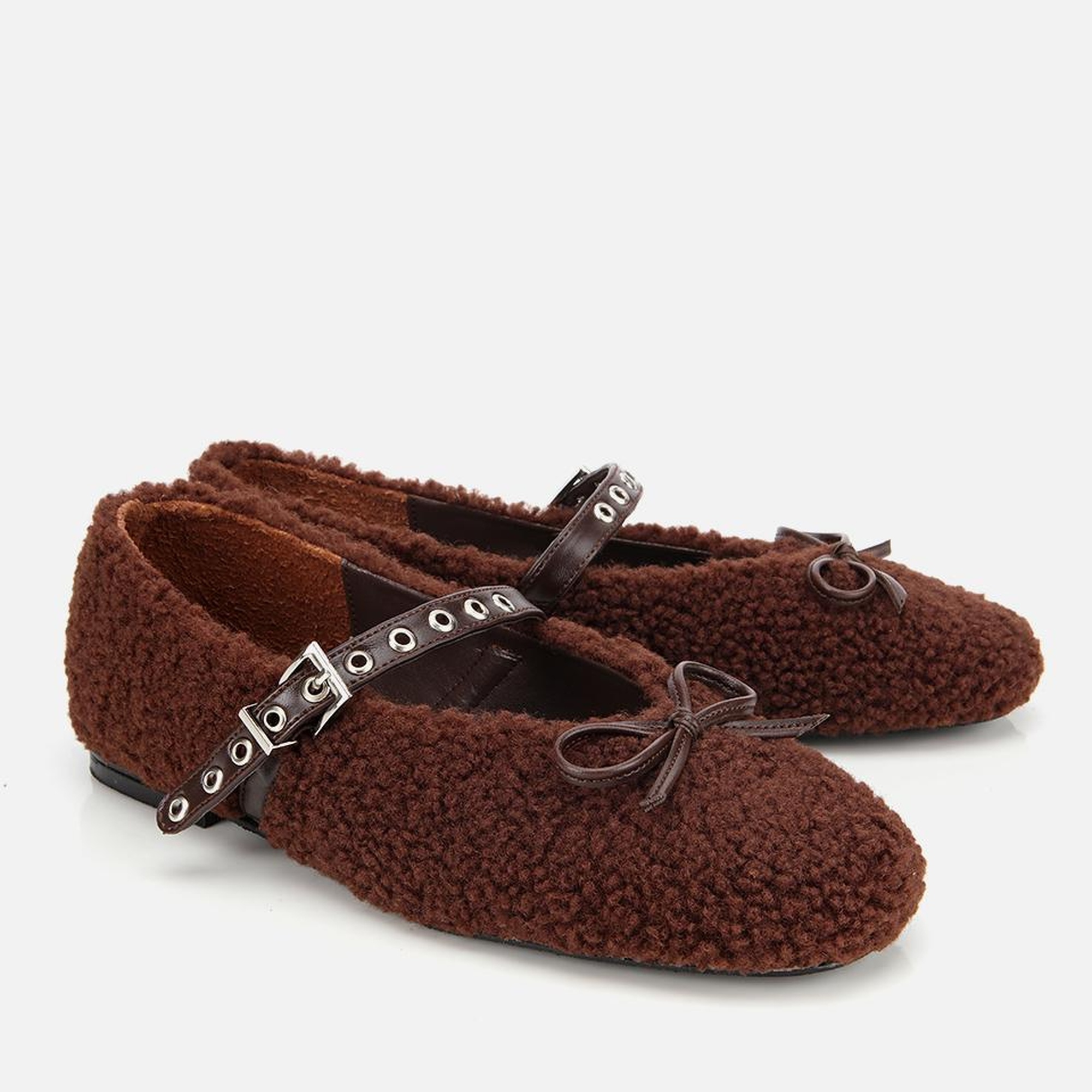 Kadın Kahverengi Peluş Kürklü Zımbalı Babet