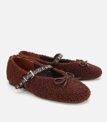  Kadın Kahverengi Peluş Kürklü Zımbalı Babet