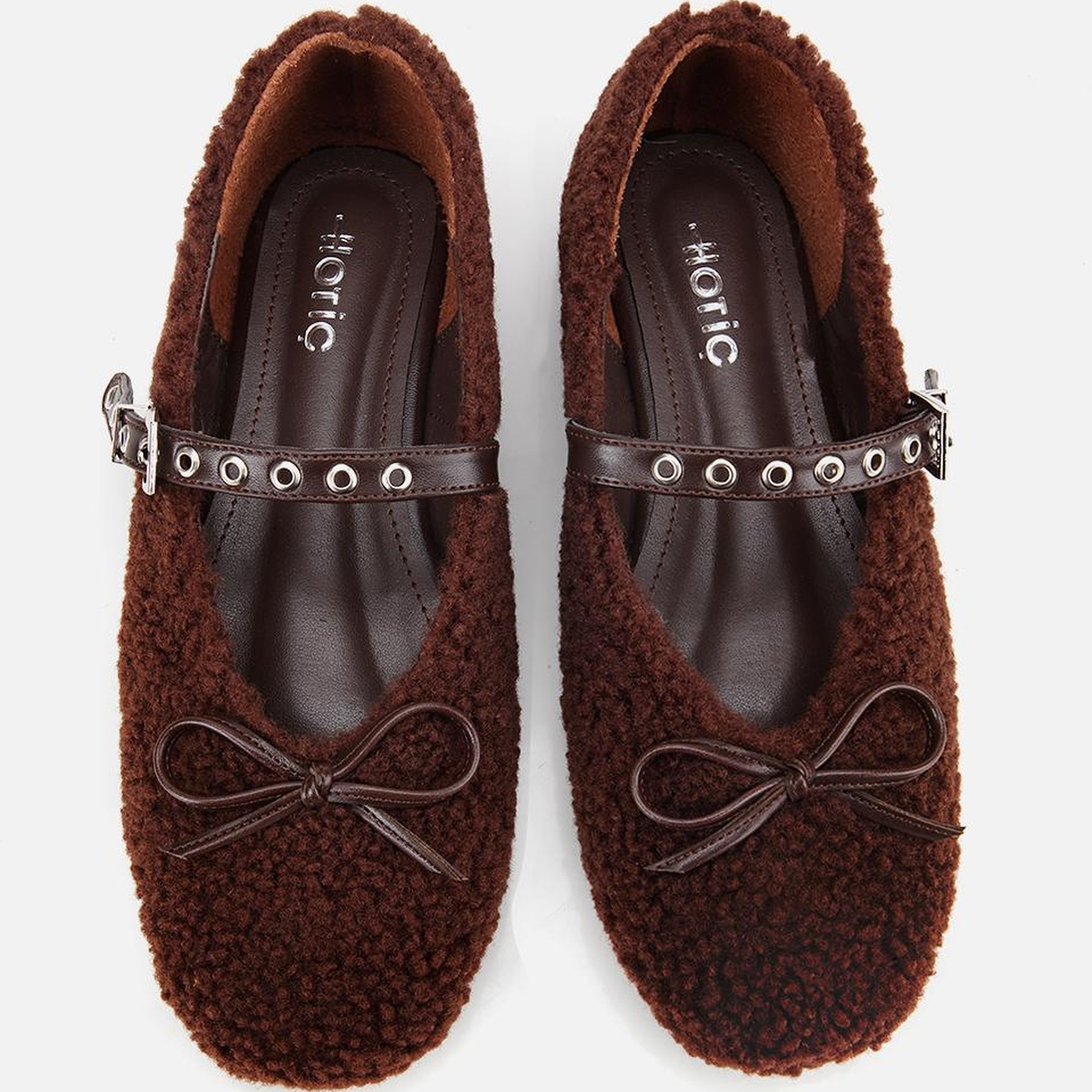 Kadın Kahverengi Peluş Kürklü Zımbalı Babet