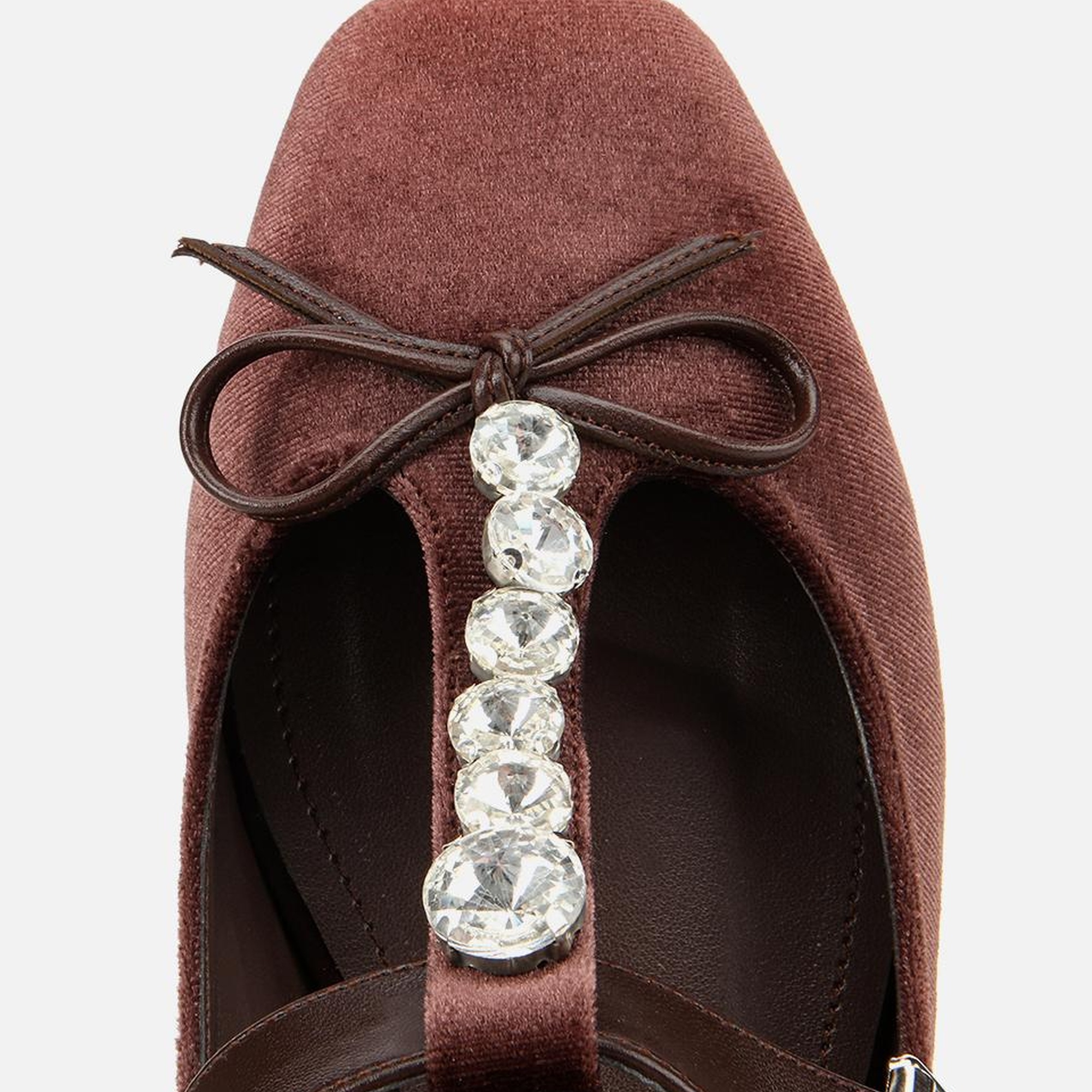 Kadın Kahverengi Kadife Taşlı Fiyonk Detaylı Babet