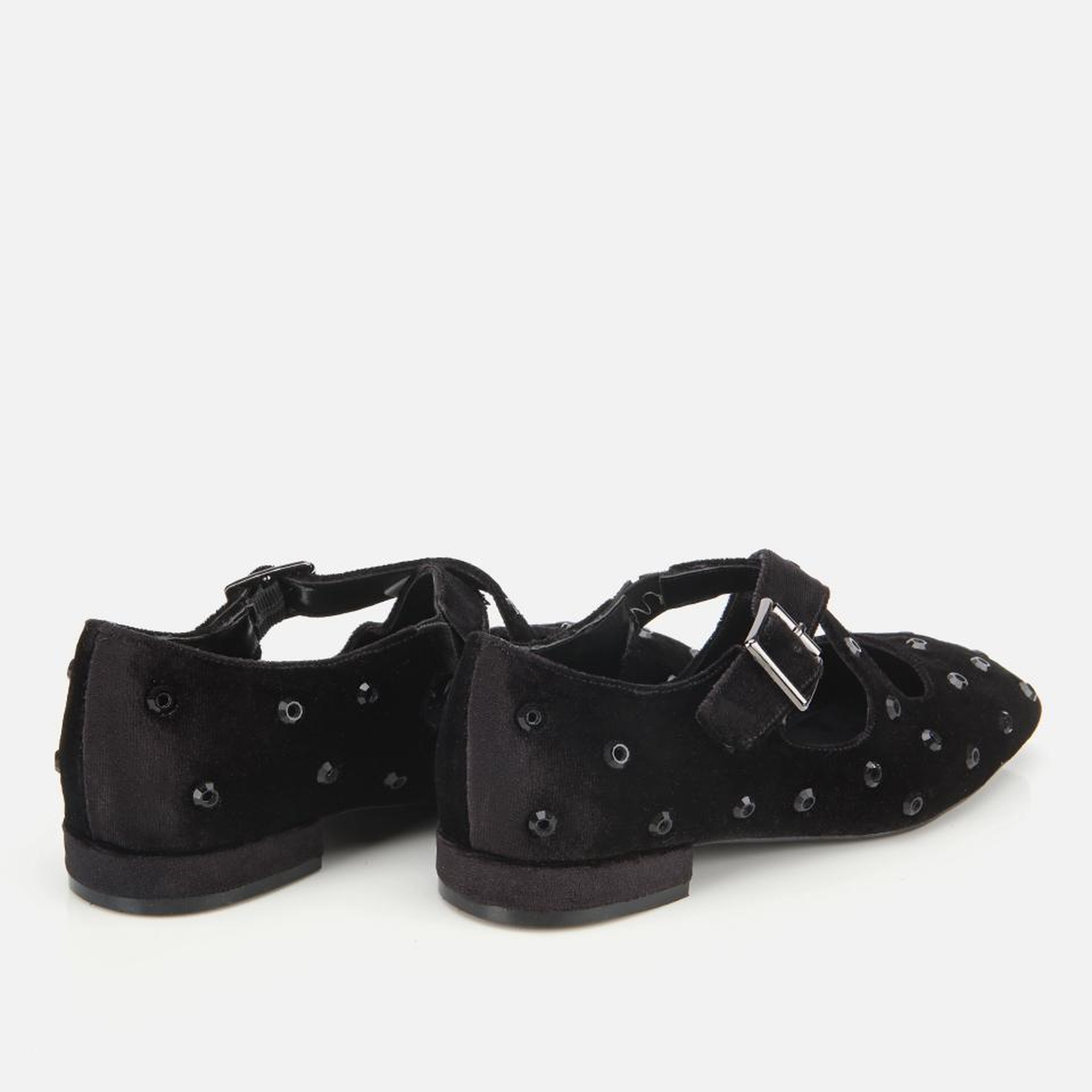 Kadın Siyah Kadife Taşlı Çapraz Bantlı Babet