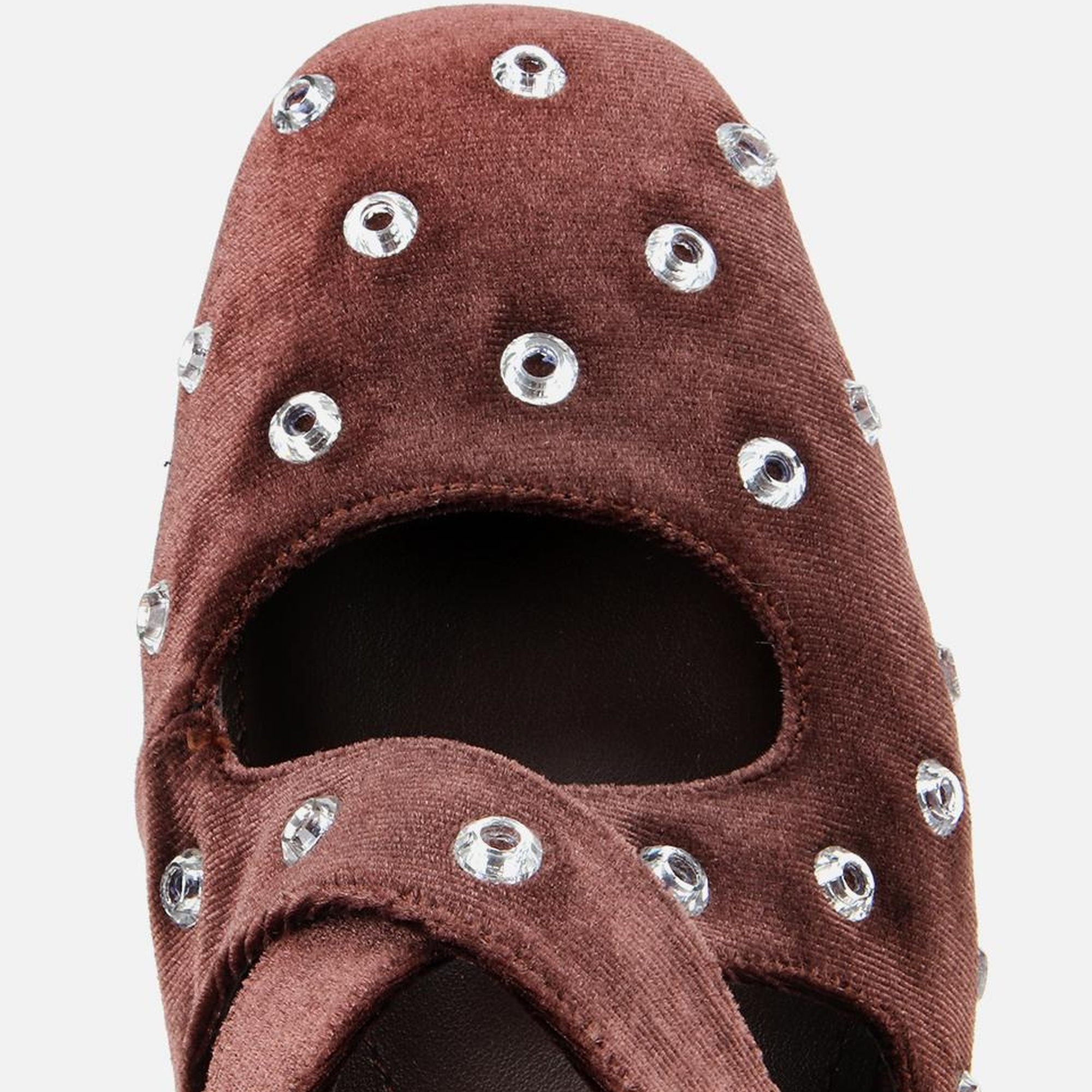 Kadın Kahverengi Kadife Taşlı Çapraz Bantlı Babet