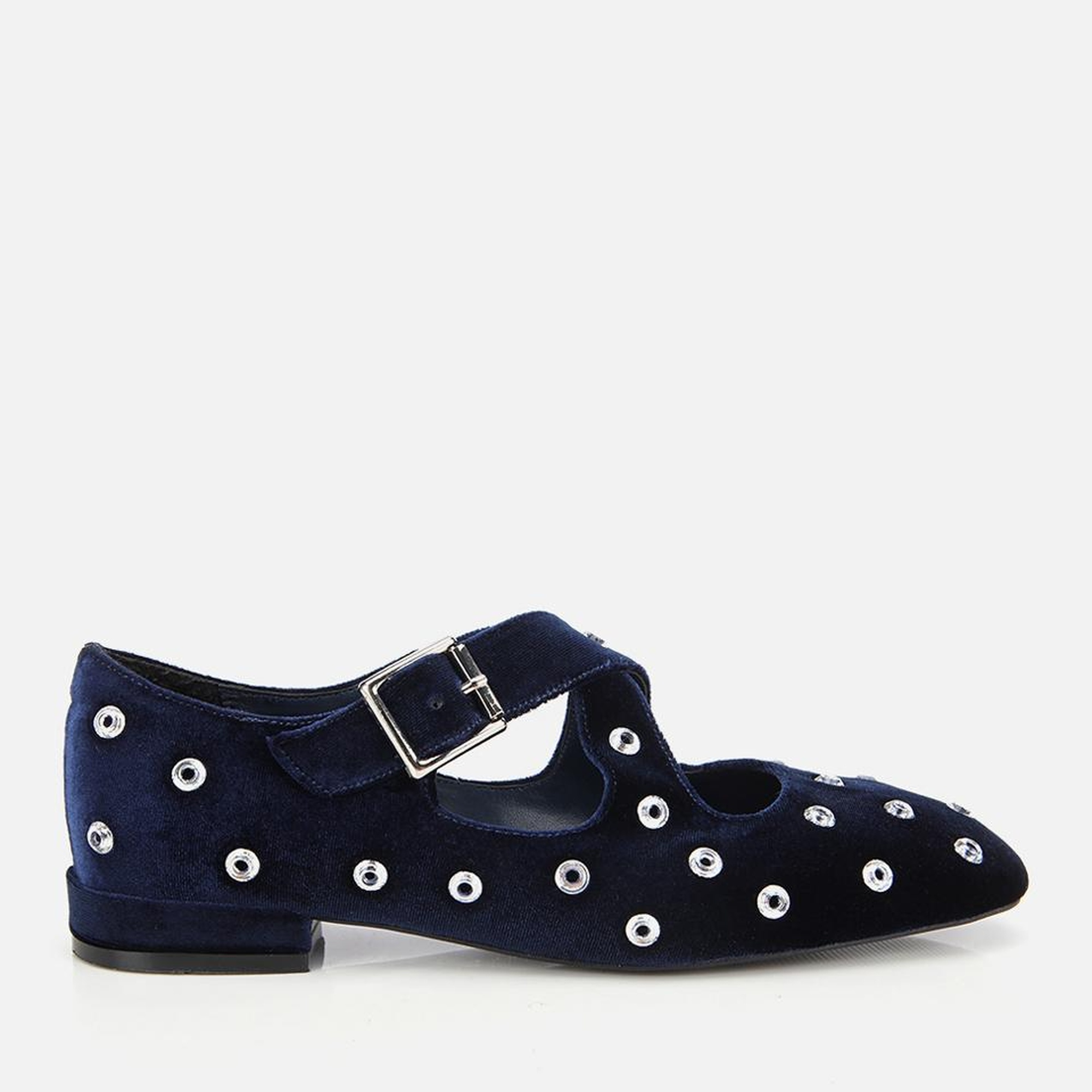 Kadın Lacivert Kadife Taşlı Çapraz Bantlı Babet