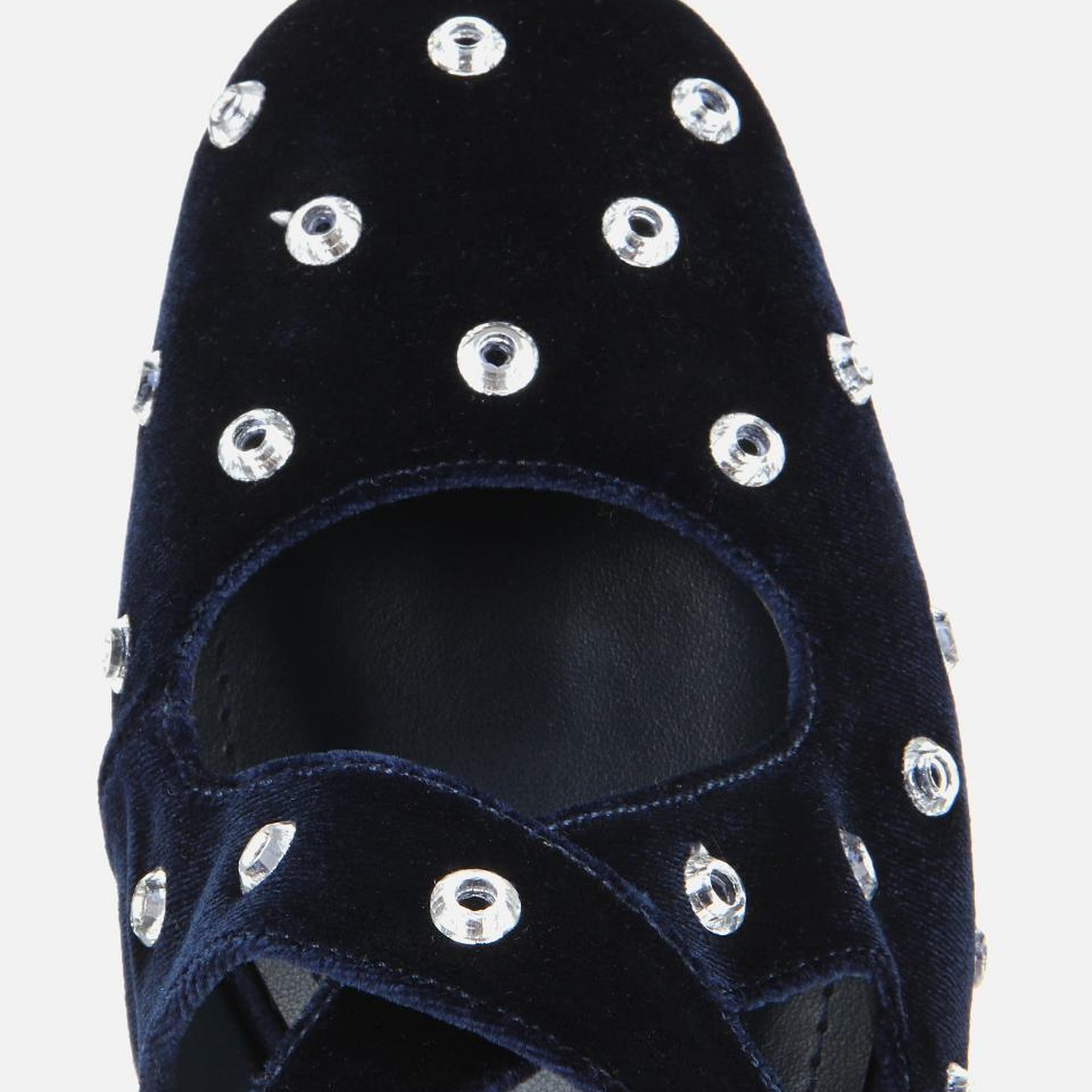 Kadın Lacivert Kadife Taşlı Çapraz Bantlı Babet