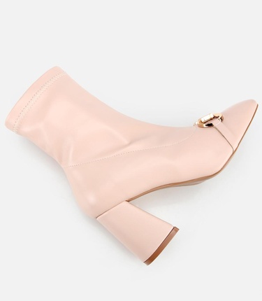  Kadın Bej Tokalı Streç Fermuarlı Yüksek Topuklu Bot