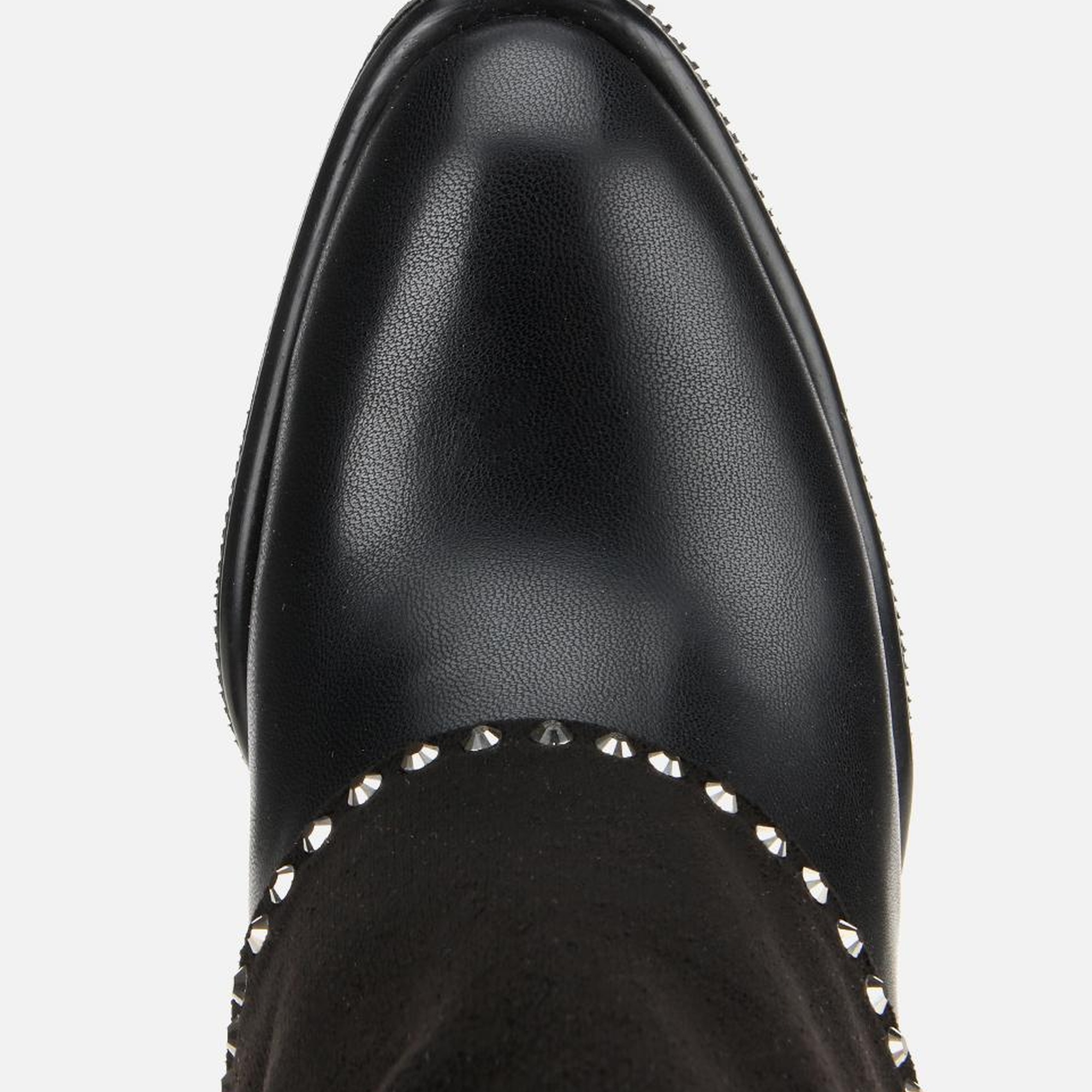 Kadın Siyah Pantolon Görünümlü Zımbalı Kalın Topuklu Bot