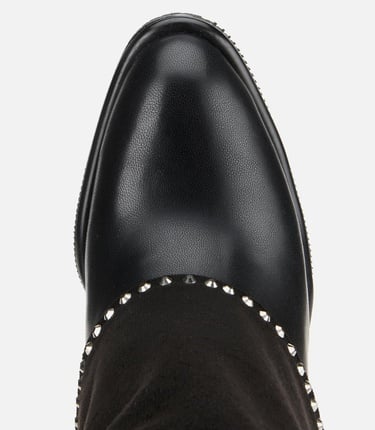  Kadın Siyah Pantolon Görünümlü Zımbalı Kalın Topuklu Bot