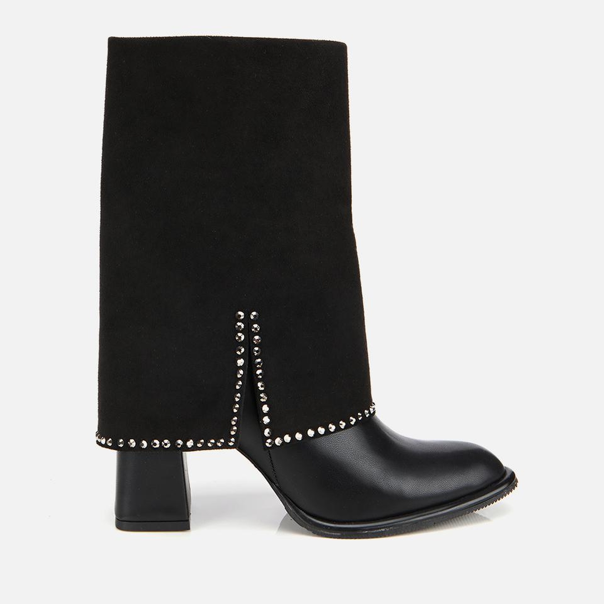 Kadın Siyah Pantolon Görünümlü Zımbalı Kalın Topuklu Bot