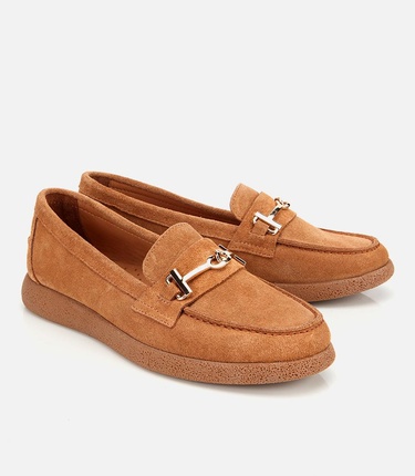  Kadın Süet Deri Taba Yumuşak Tabanlı Comfort Günlük Loafer